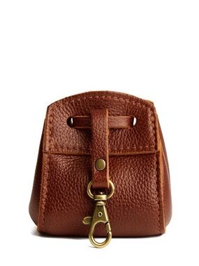 Classic Brown Pebbled Leather Mini Pouch with Snap Hook